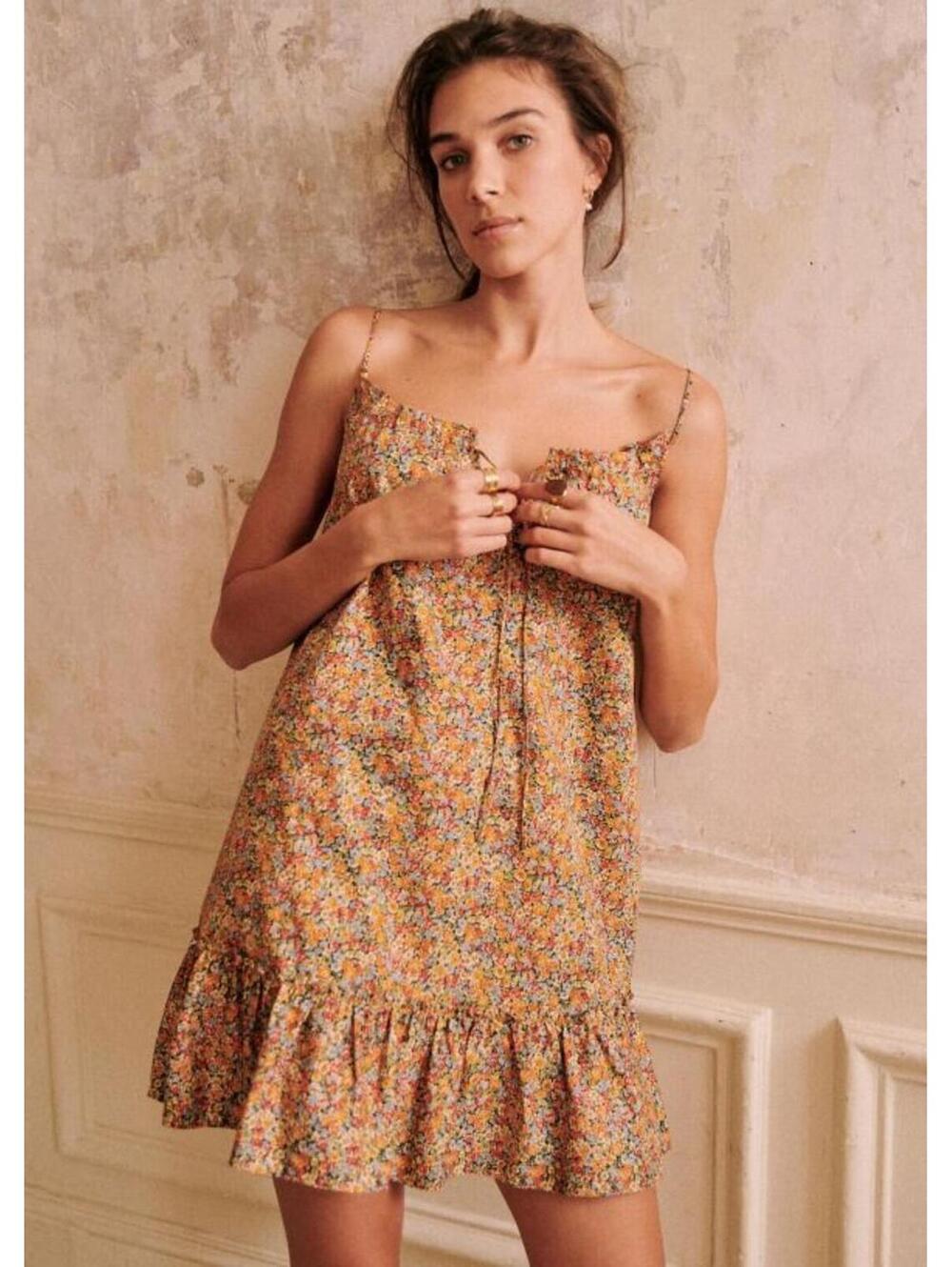 Sezane Victorine Night Dress Floral Mini Size 42 US 10